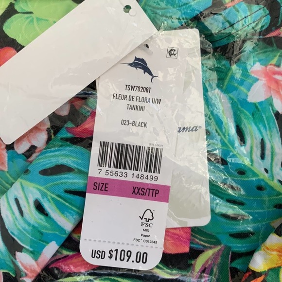 Tommy Bahama Fleur De Flora Twist-Front Underwire Tankini Top in Black - Picture 5 of 6